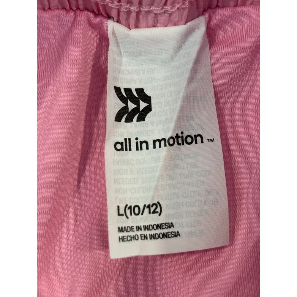 All In Motion Girls Pink Smocked Waist Running Shorts Size L 10/12 Pockets
